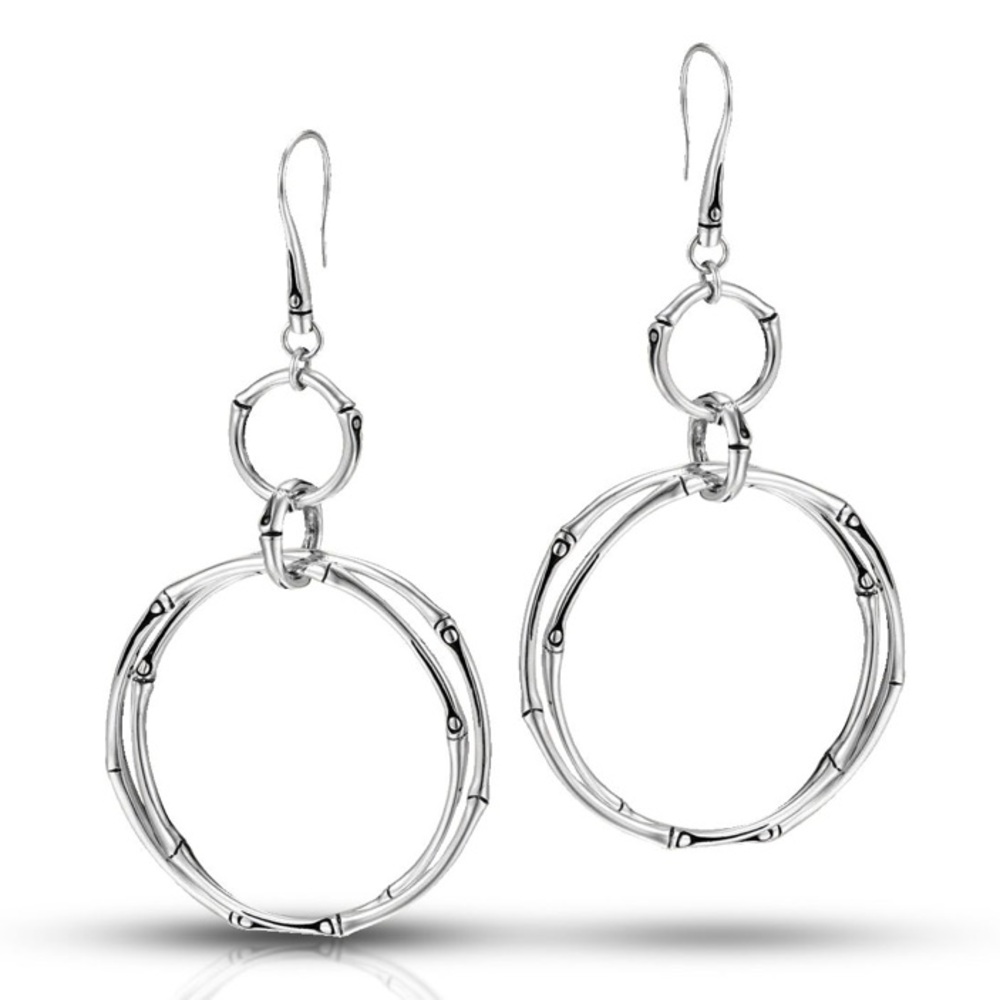 John Hardy Bamboo sterling silver large round interlocking drop earrings. 2000